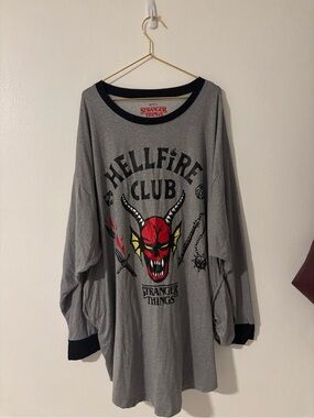 Netflix Stranger Things Hellfire Club Gray Long Sleeve Tee with Red Graphic